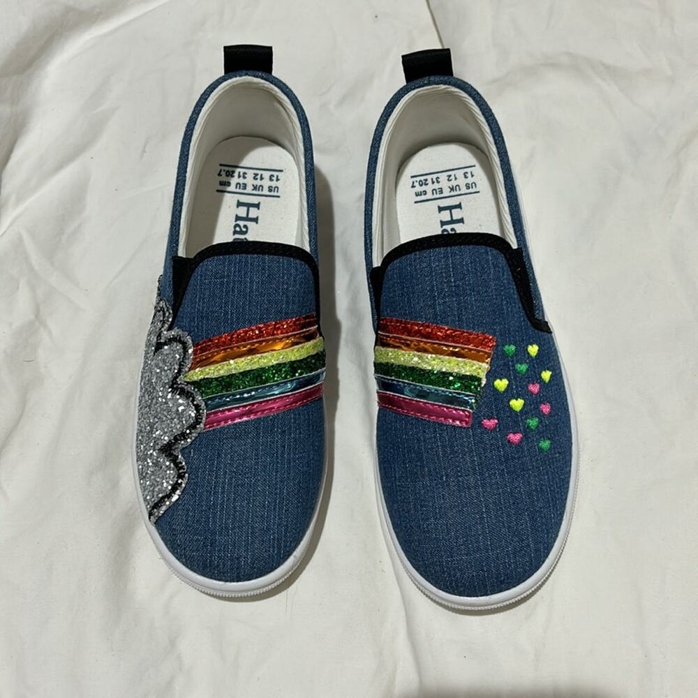 Hatley 13 over the rainbow slip on sneaker blue chambray new in box